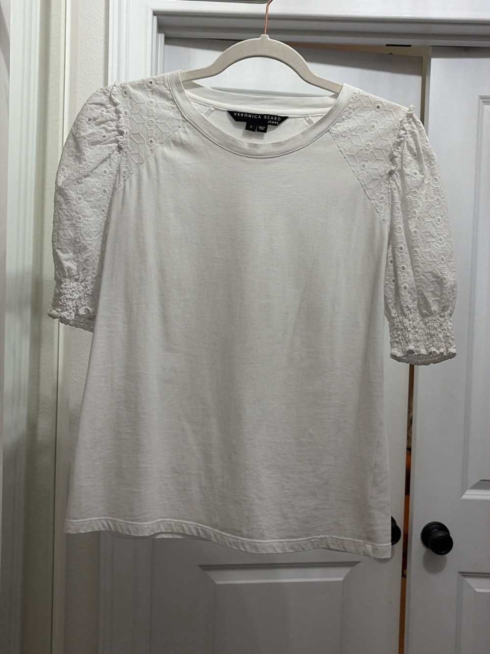 Veronica Beard Cream Eyelet Puff Sleeve Tee